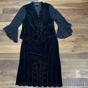 J.R. Nites Black Skirt and Top with Sheer Accents